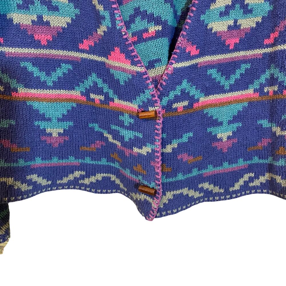 Vintage ALPS Southwestern Cotton Cardigan Sweater XL USA Aztec Knit Boho purple - Picture 8 of 8